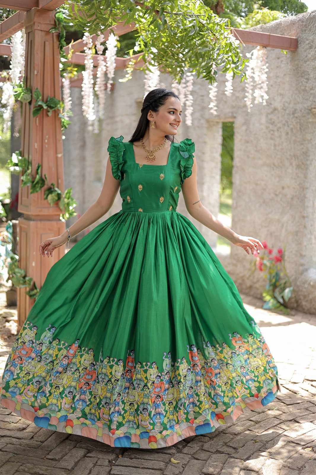 Exclusive Rich Designer Print Green Color Gown