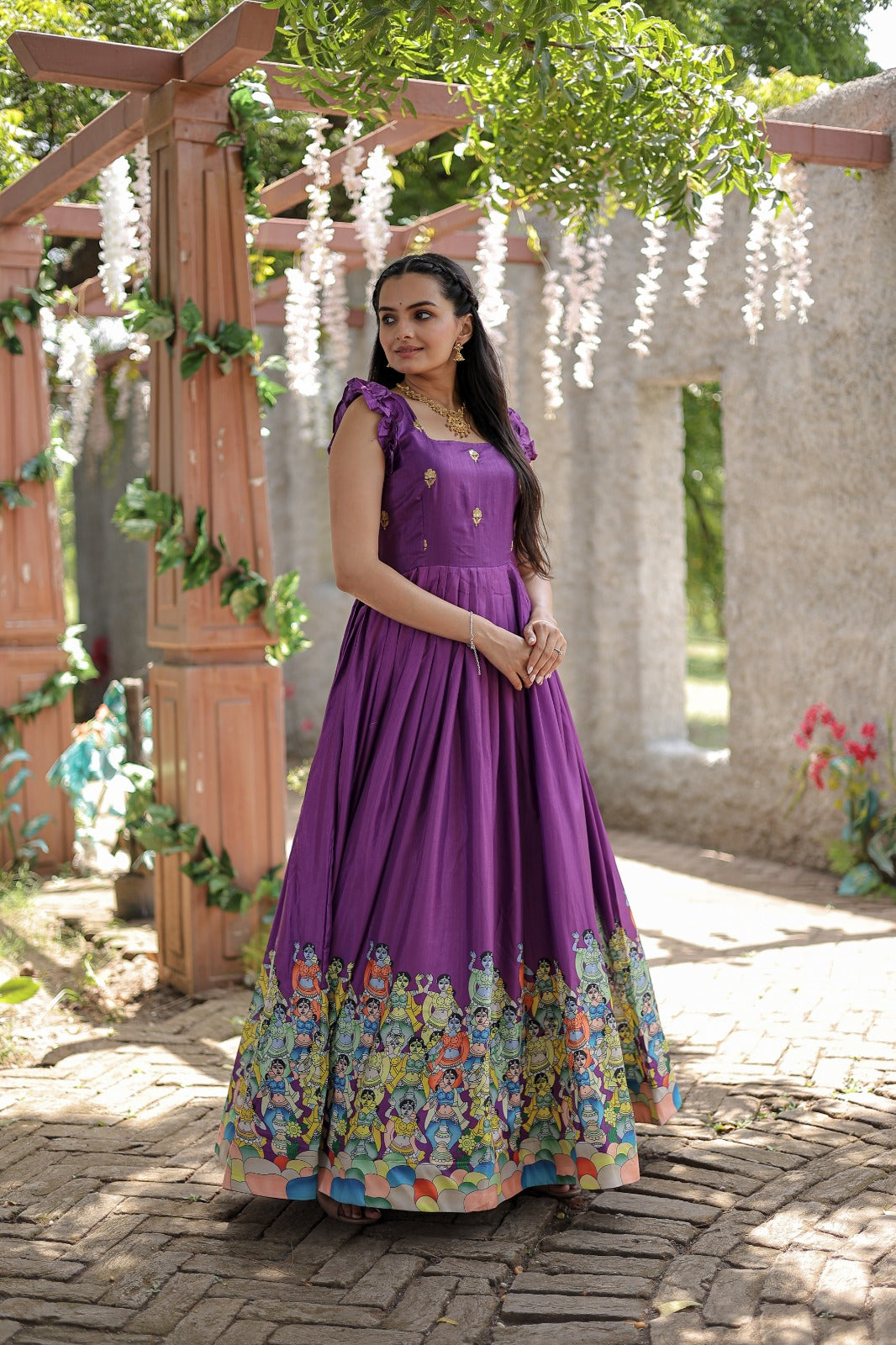 Exclusive Rich Designer Print Wine Color Gown