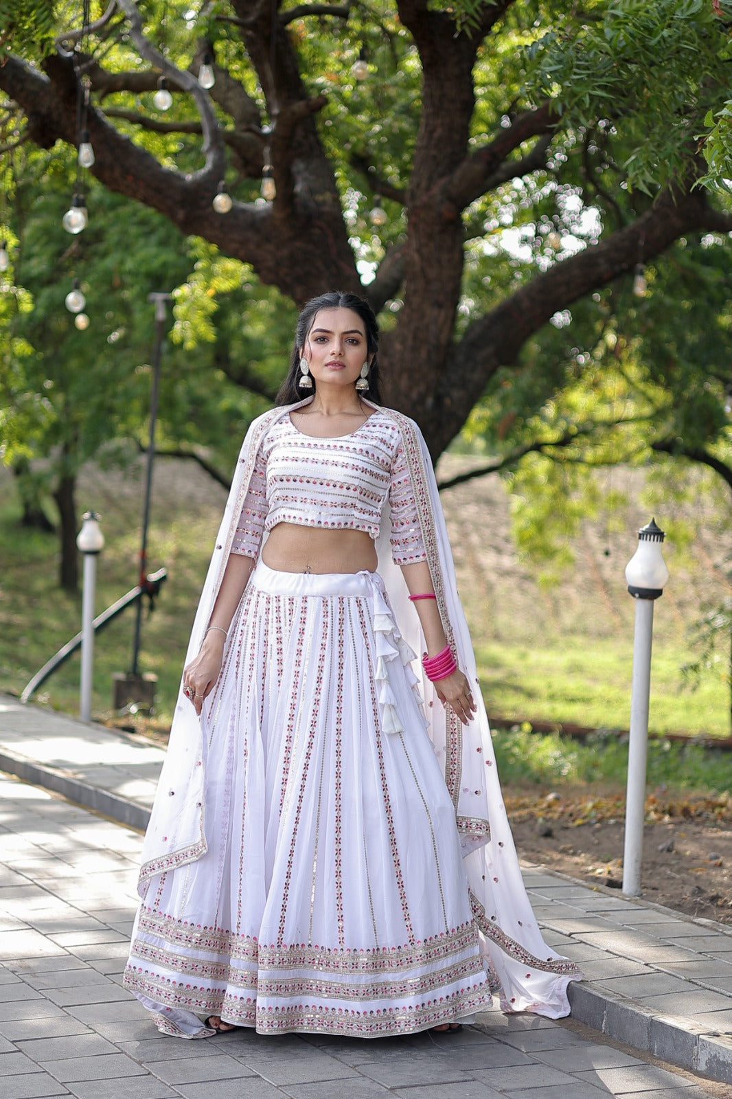 Golden Sequence Work White Color Lehenga Choli