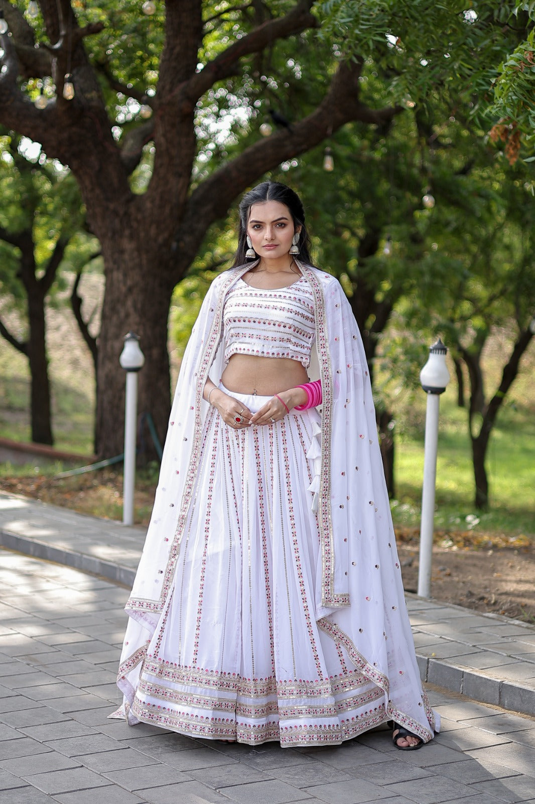 Golden Sequence Work White Color Lehenga Choli