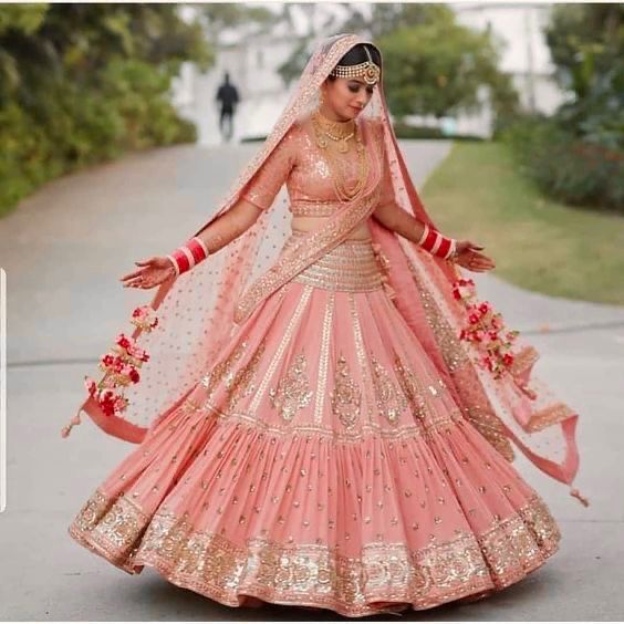 Peach Color Beautiful Heavy Work Wedding Wear Lehenga Choli