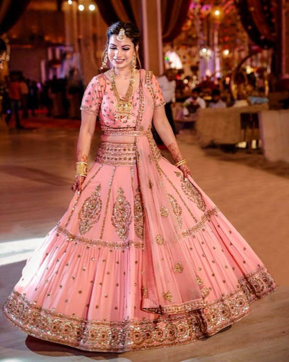 Peach Color Beautiful Heavy Work Wedding Wear Lehenga Choli