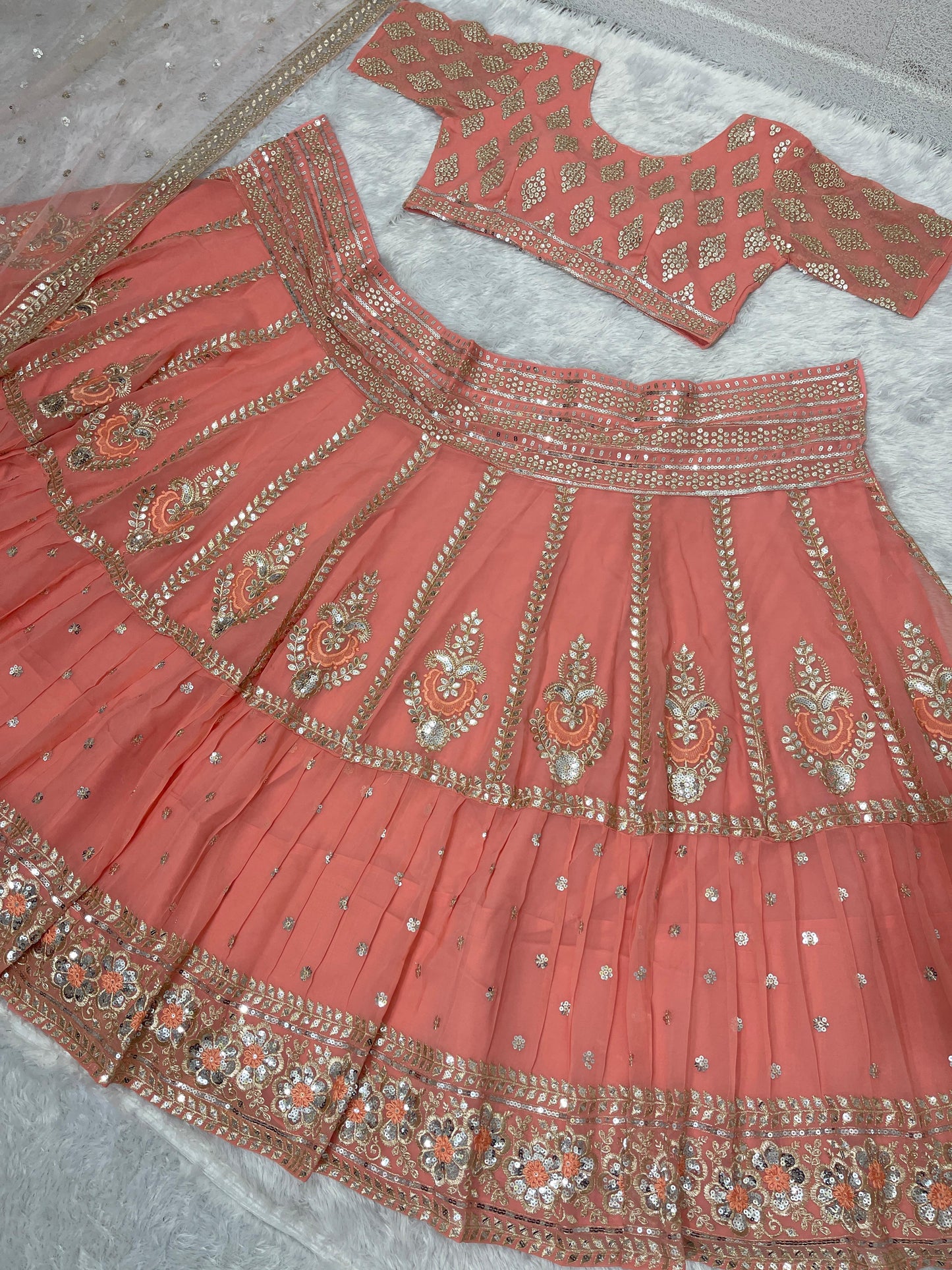 Peach Color Beautiful Heavy Work Wedding Wear Lehenga Choli