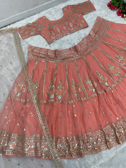 Peach Color Beautiful Heavy Work Wedding Wear Lehenga Choli