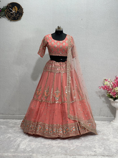 Peach Color Beautiful Heavy Work Wedding Wear Lehenga Choli