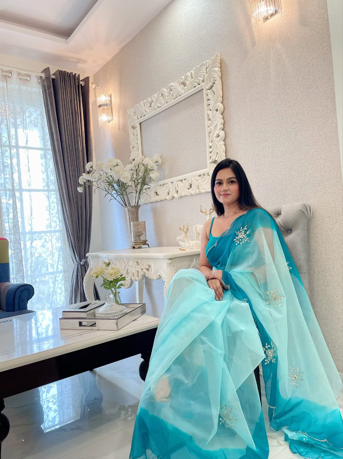 Wedding Wear Sky Blue Color Soft Organza Silk Saree