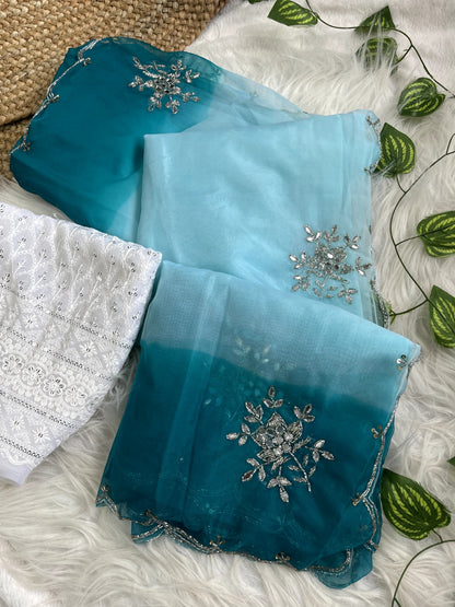 Wedding Wear Sky Blue Color Soft Organza Silk Saree