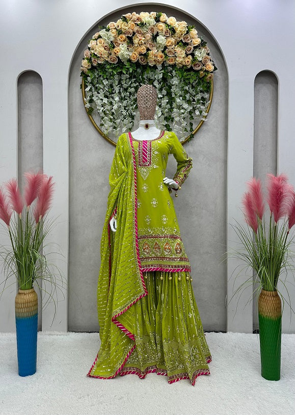 Pakistani Look Sequence Work Green Color Sharara Suit