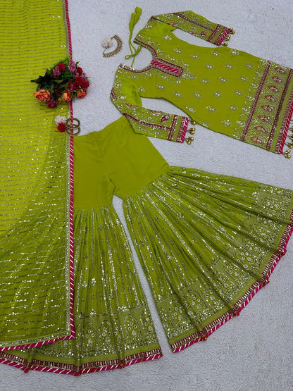 Pakistani Look Sequence Work Green Color Sharara Suit