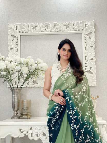 Good Looking Sequence Work Green Double Tone Saree