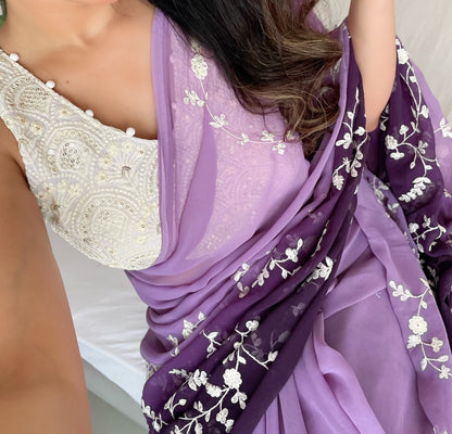 Good Looking Sequence Work Purple Double Tone Saree