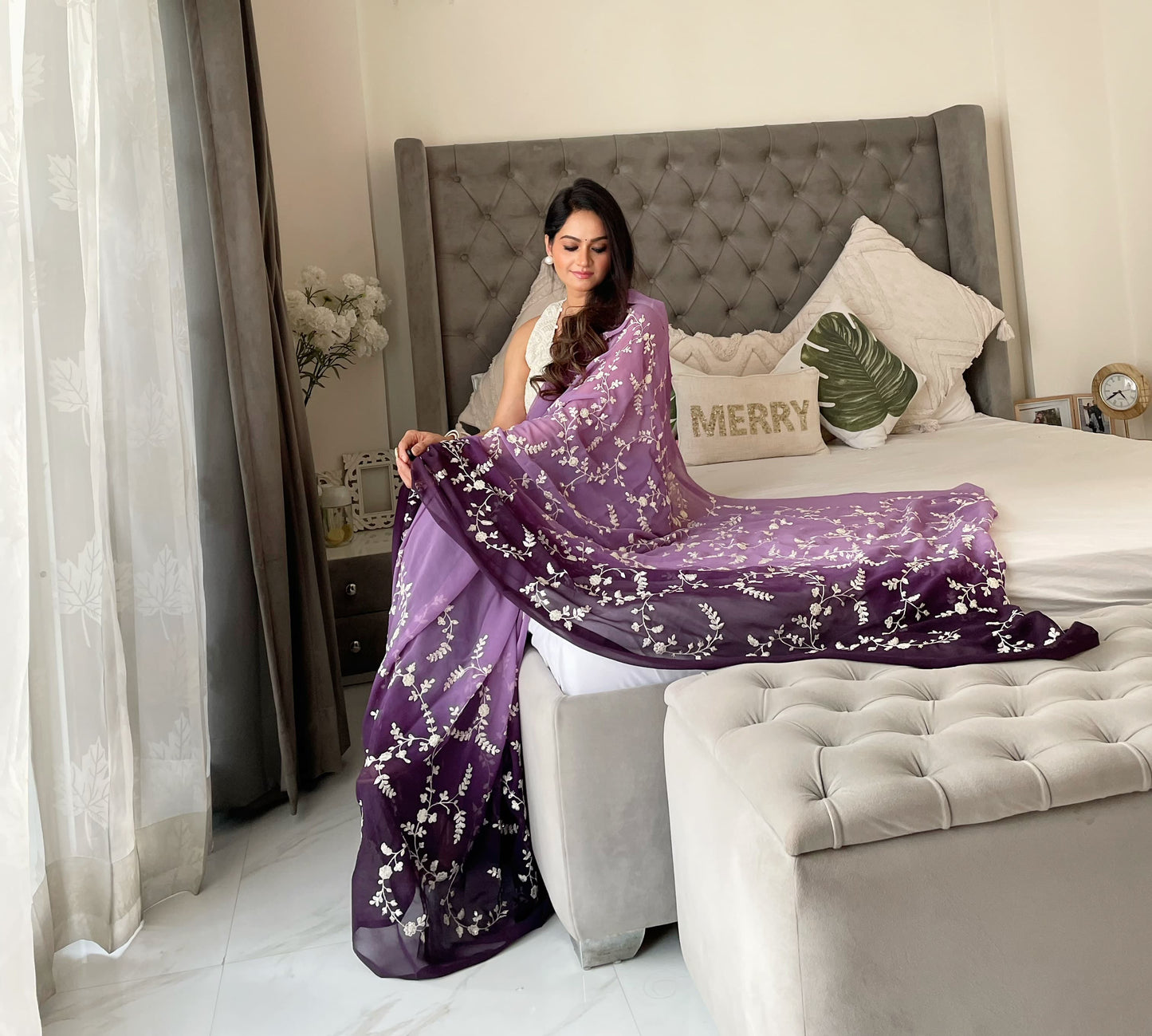 Good Looking Sequence Work Purple Double Tone Saree