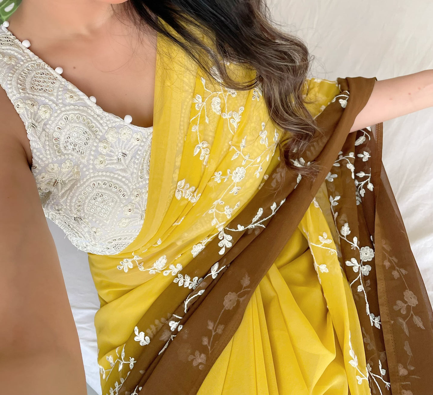 Good Looking Sequence Work Yellow Double Tone Saree