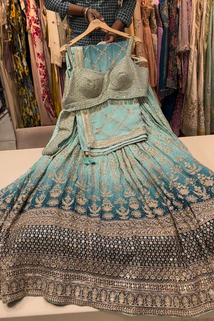 Aqua Green Double Shade Color Lehenga Choli