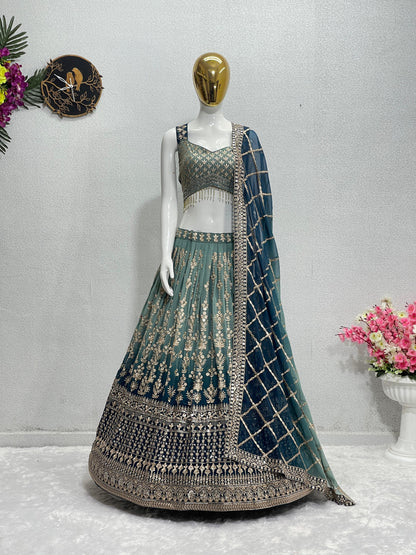 Aqua Green Double Shade Color Lehenga Choli