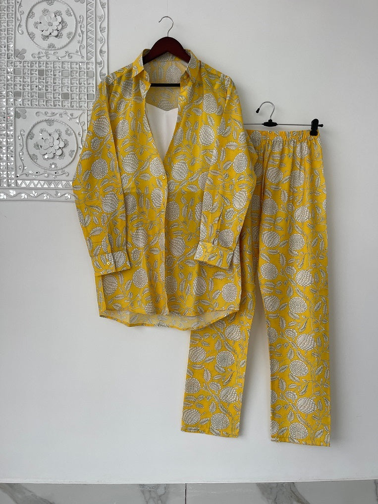 Stylish Digital Print Yellow Color Shirt With Pant Cord Set