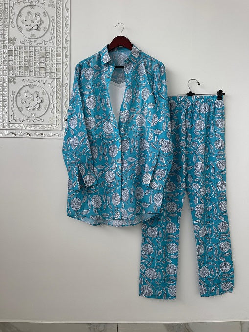 Stylish Digital Print Sky Blue Color Shirt With Pant Cord Set