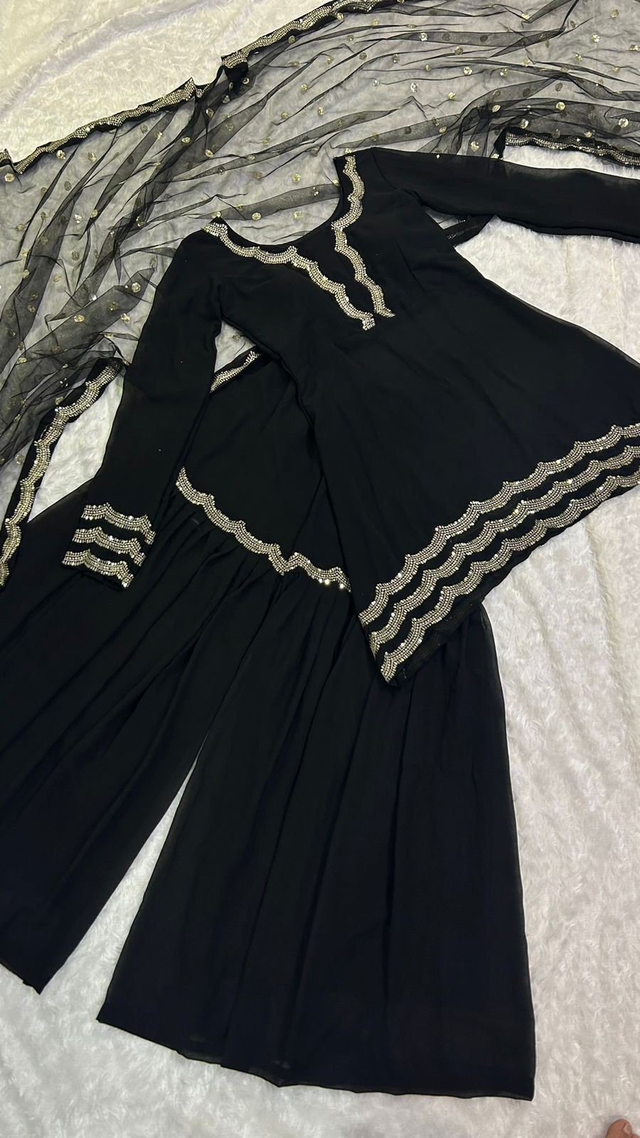 Wonderful Sequence With Zari Work Black Color Sharara Suit