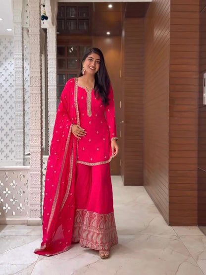 Heavy  Sequence Work  Pink Color Sharara Suit