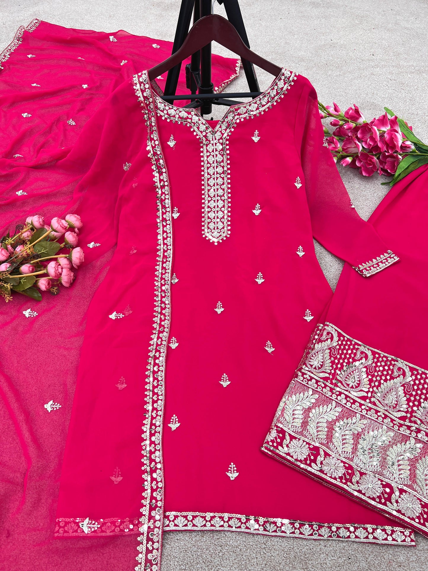 Heavy  Sequence Work  Pink Color Sharara Suit