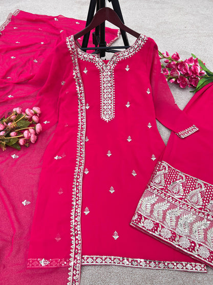 Heavy  Sequence Work  Pink Color Sharara Suit