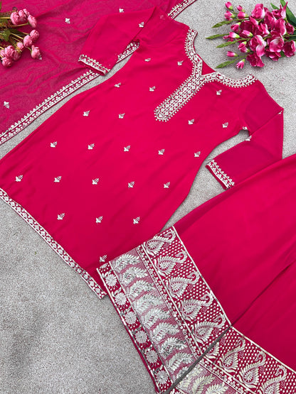 Heavy  Sequence Work  Pink Color Sharara Suit