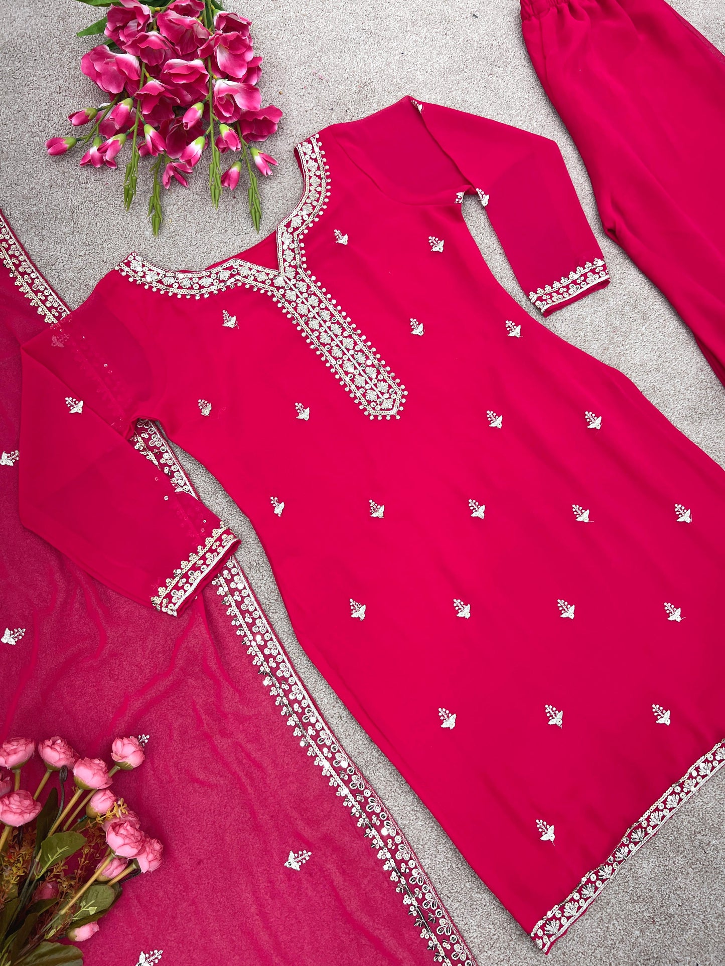 Heavy  Sequence Work  Pink Color Sharara Suit