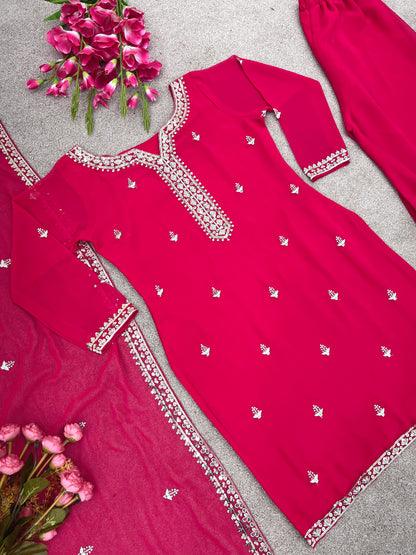 Heavy  Sequence Work  Pink Color Sharara Suit