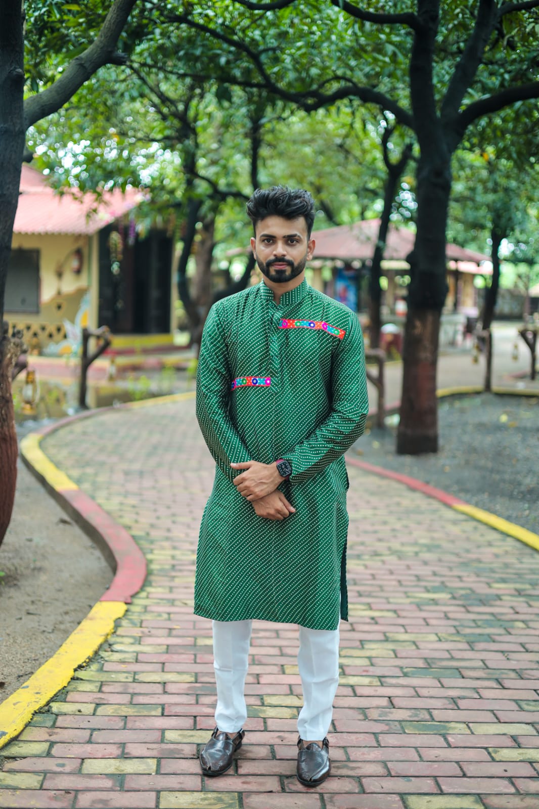 Traditional Wear White and Green Color Couple Combo Lehenga Choli