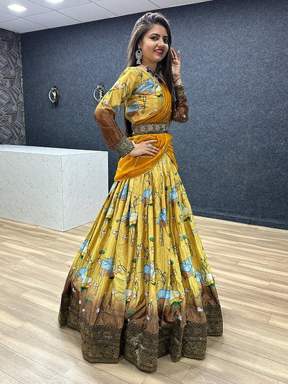 Lovely Yellow Color Kalamkari Print Lehenga Choli