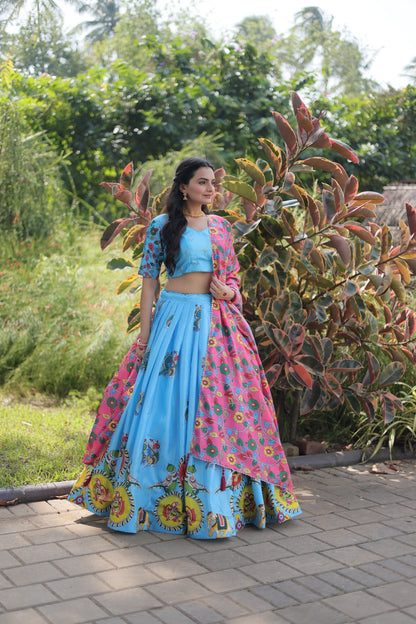 Fabulous Dola Silk Sky Blue Color Lehenga Blouse Dupatta Set