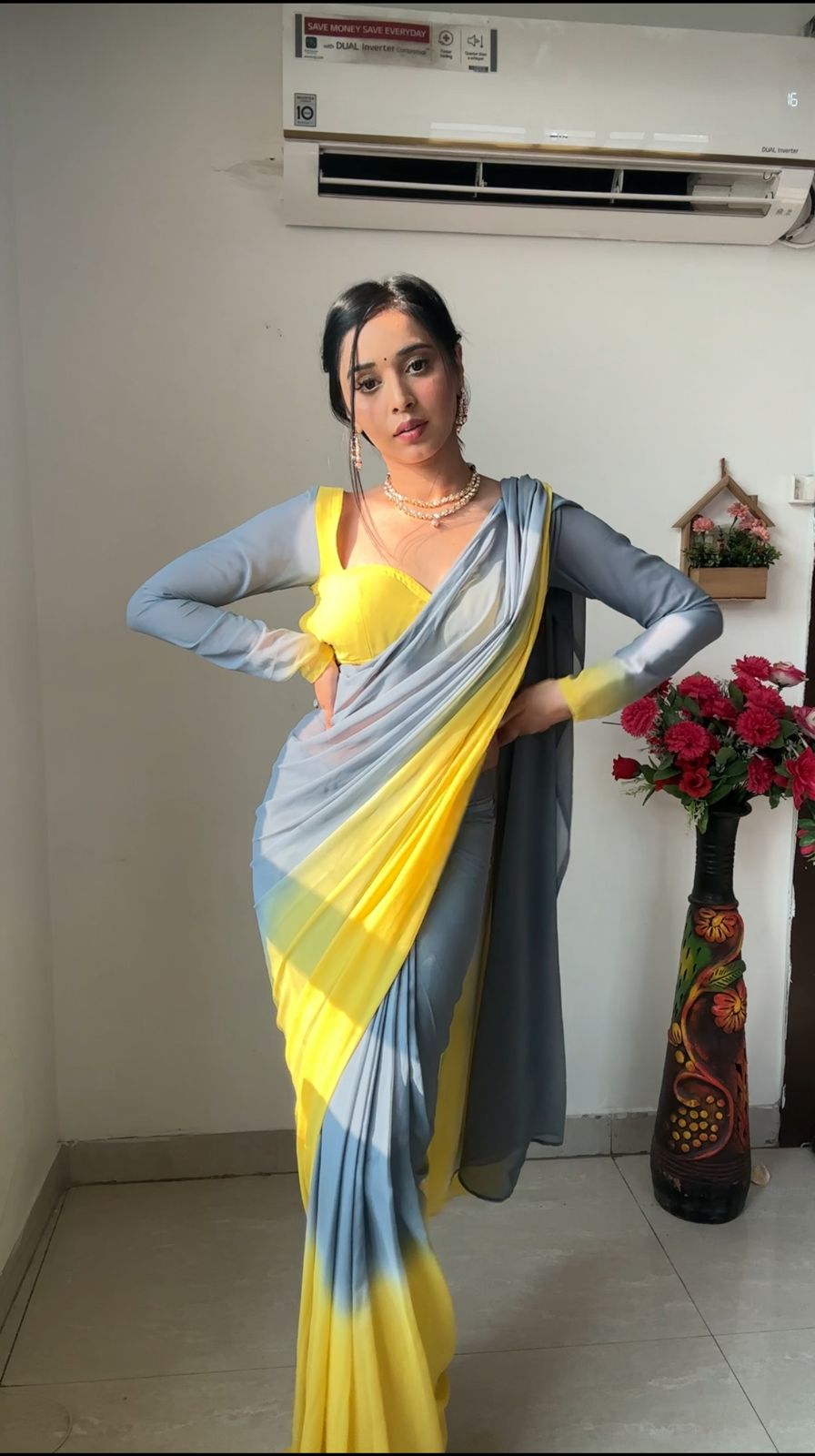 Beautiful Ready-to-Wear Saree in Vibrant Yellow