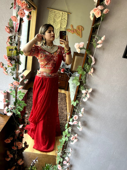 Attractive Red Color Indo Western Lehenga Style Dress