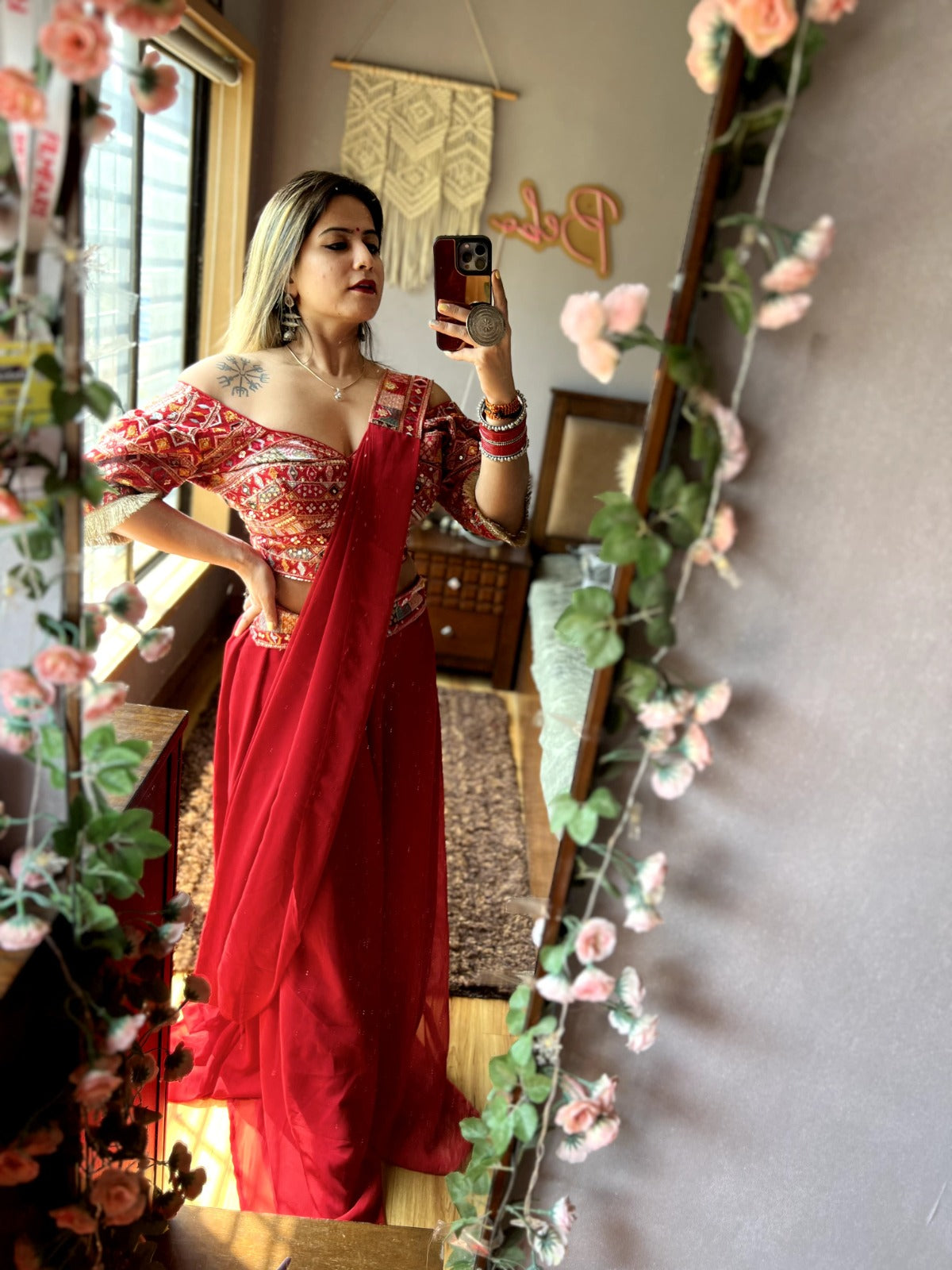 Attractive Red Color Indo Western Lehenga Style Dress