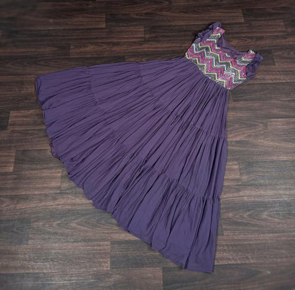 Party Wear Embroidered Work Purple Color Long Gown