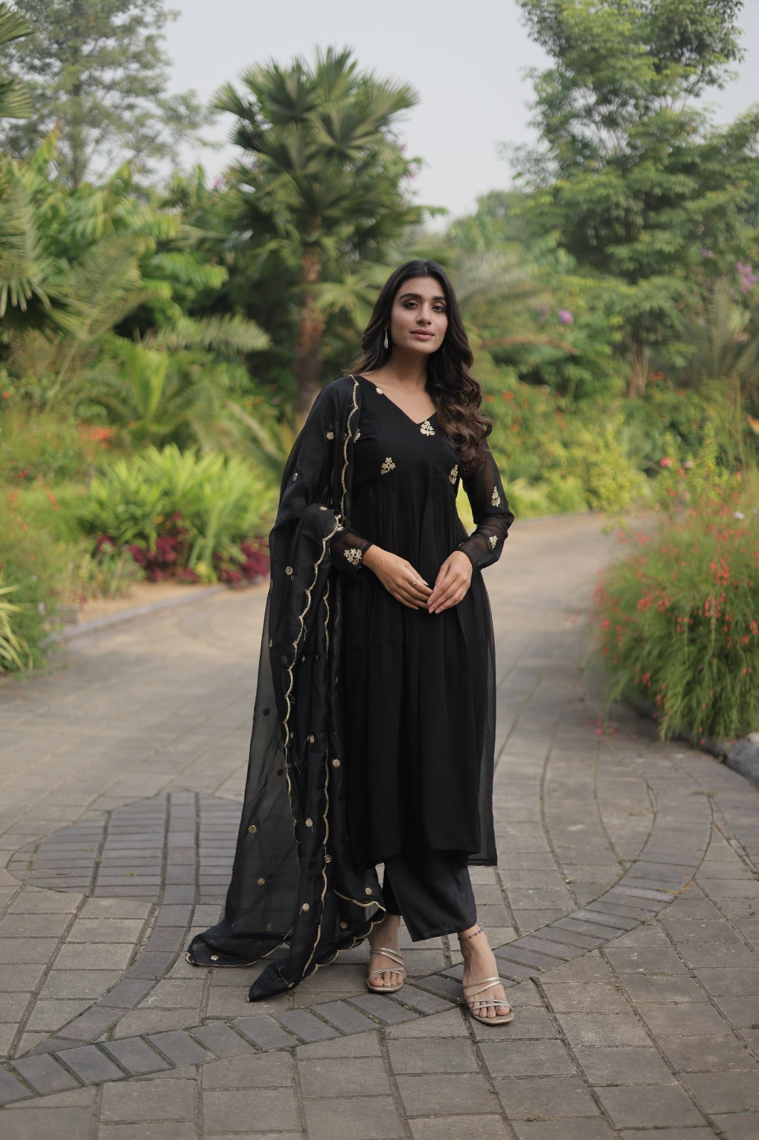 Fancy Black Embroidery Work Beautiful Kurti pant With dupatta