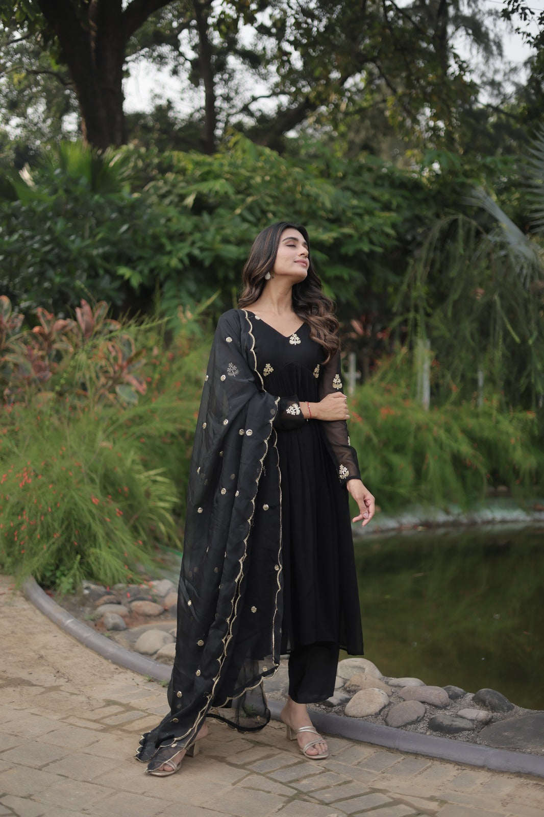 Fancy Black Embroidery Work Beautiful Kurti pant With dupatta