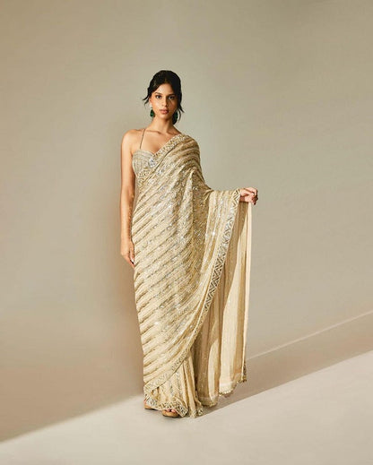 Wedding Wear Sequence Work White Color Saree