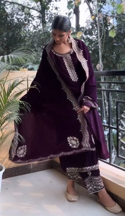 Purple Color Embroidery Sequence Work Salwar Suit