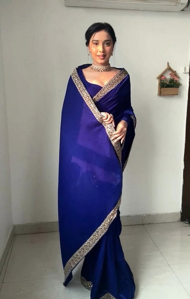 Attractive Sequence Work Navy Blue Ready To Wear Saree