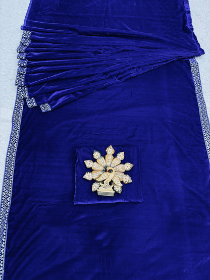 Attractive Sequence Work Navy Blue Ready To Wear Saree