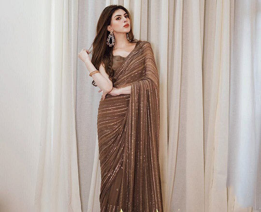 Attractive Beige Color Multi Sequence Work Saree