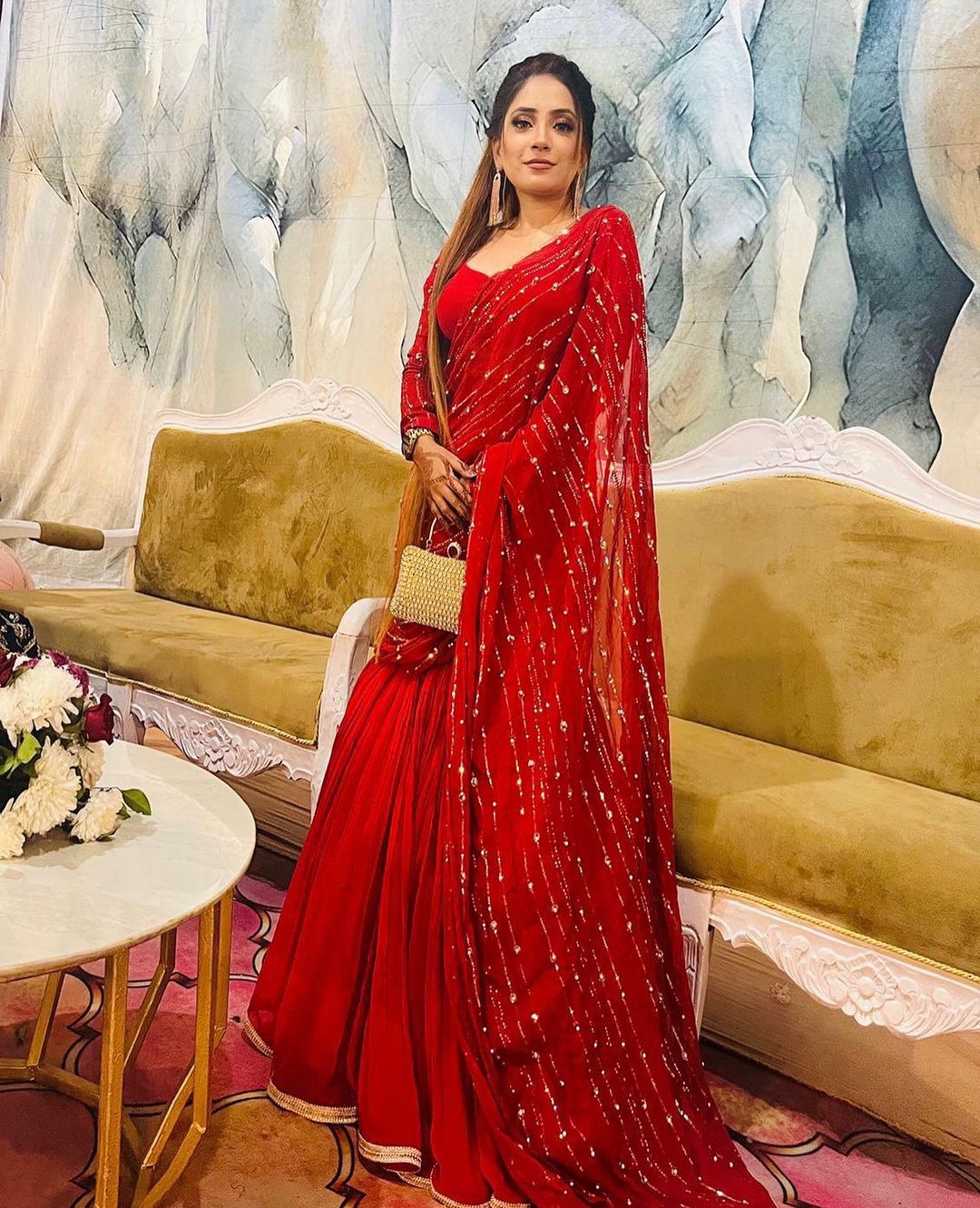 Ready To Wear Red Color Beautiful Work Lehenga Saree