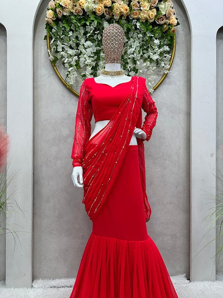 Silk Fabric Designer Lehenga Choli Red Colour.