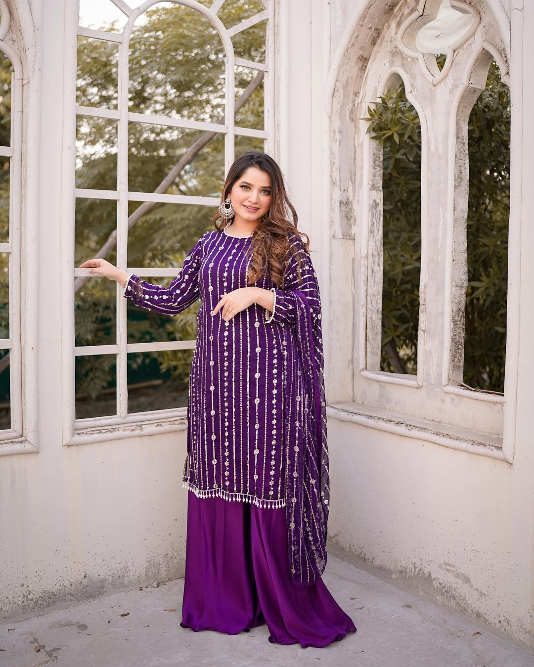 Occasion Wear Purple Color Sequence Work Sharara Suit