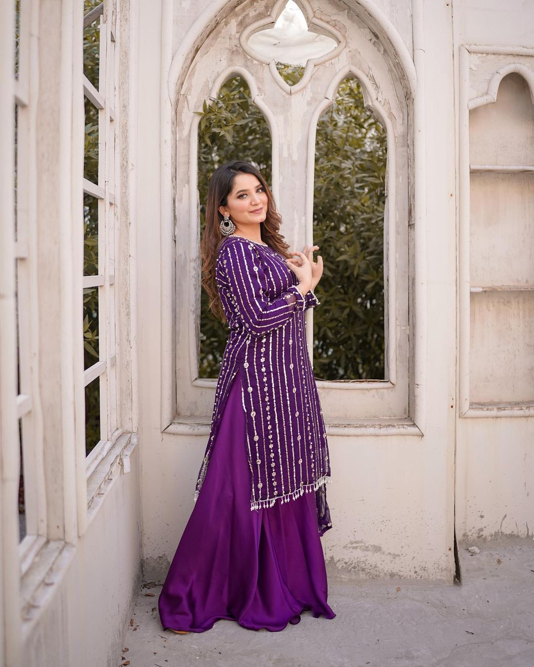 Occasion Wear Purple Color Sequence Work Sharara Suit