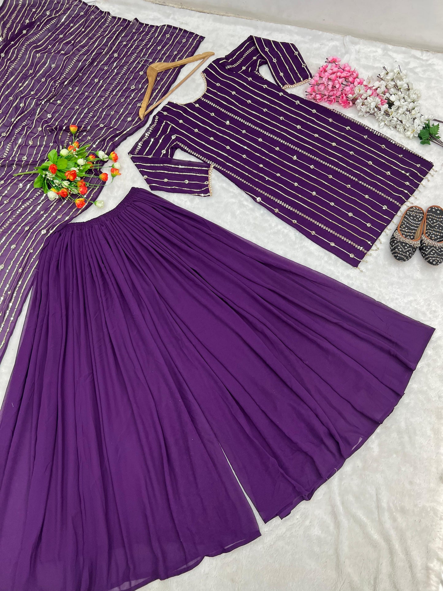 Occasion Wear Purple Color Sequence Work Sharara Suit