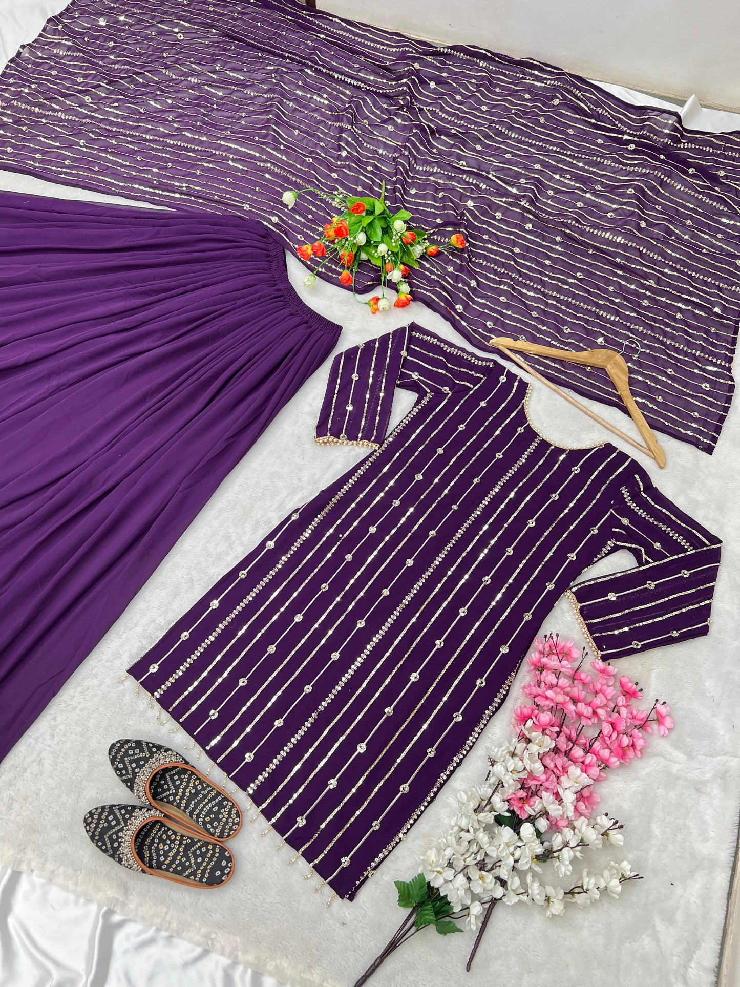 Occasion Wear Purple Color Sequence Work Sharara Suit