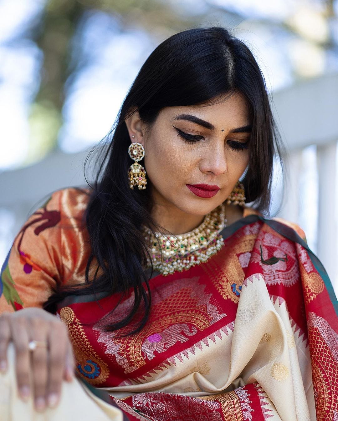 Golden And Silver Jari Design White Color Jacquard Border Saree