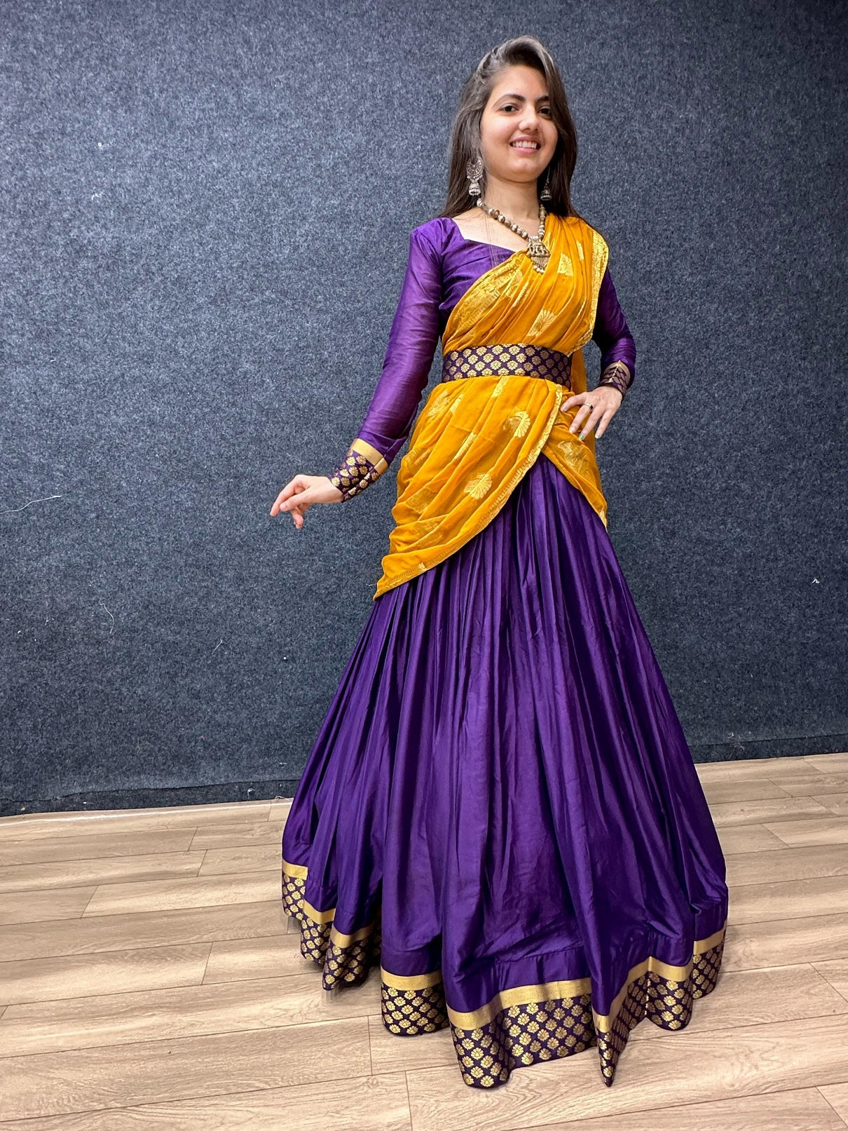 Attractive Purple Color Lehenga Choli With Yellow Dupatta